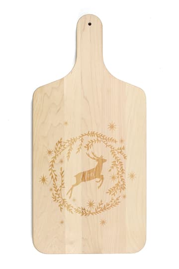 17&#x22; Noel Deer Wreath Maple Paddle Cutting Board